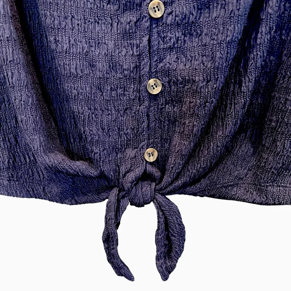 Sanctuary Link Up Button Front Tank Top Textured Tie Hem V Neck Blue S NWT - Picture 4 of 11